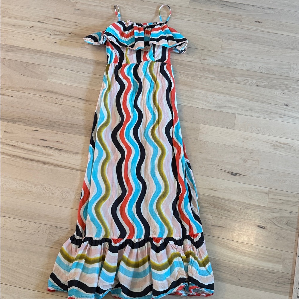 Farm Rio Sleeveless Ruffle Maxi Dress-100% Cotton-Boho-Festival-XS - Picture 2 of 9